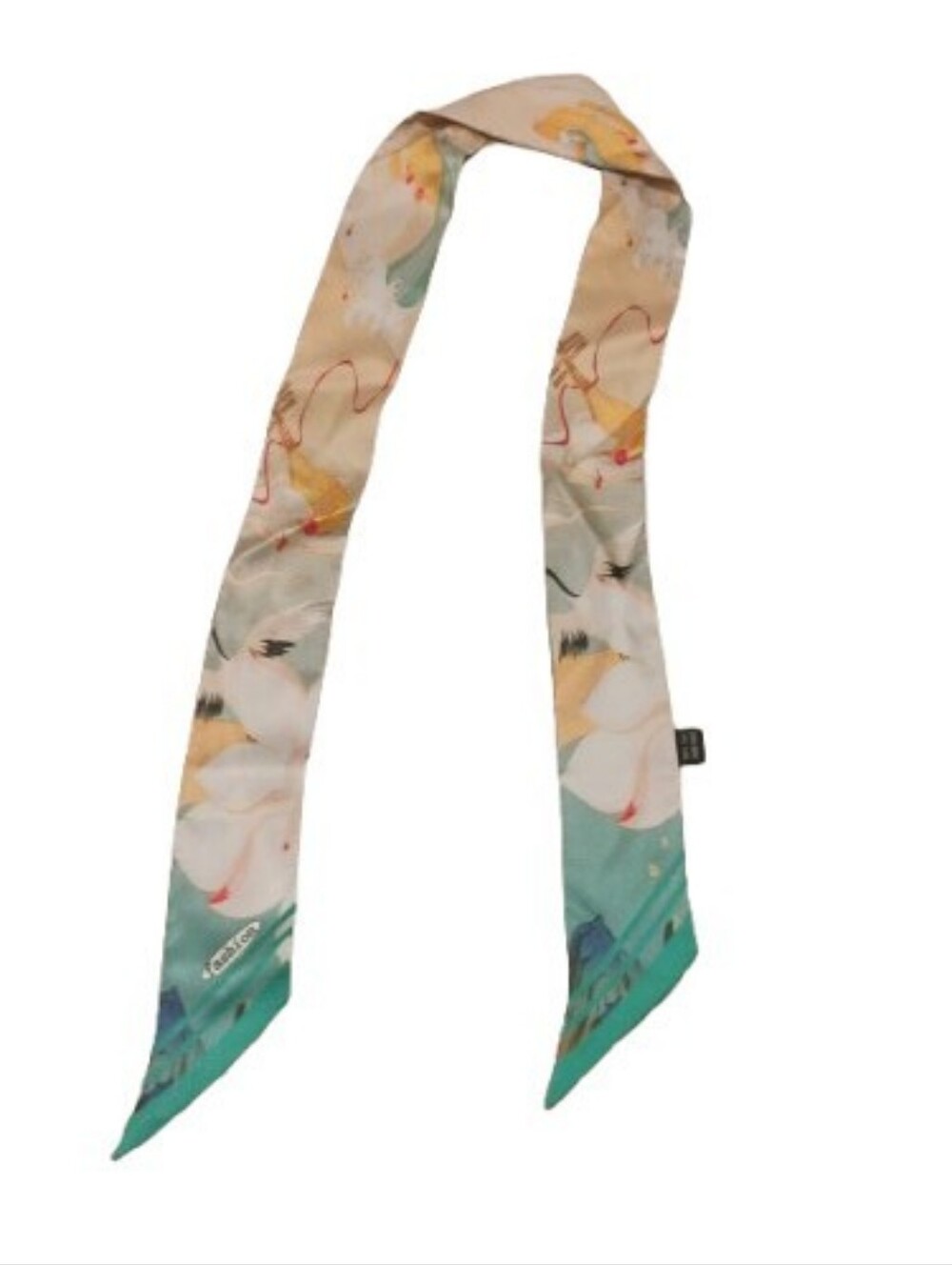 Vintage 2000s Silk Abstract Print Skinny Long Neck Scarf OS